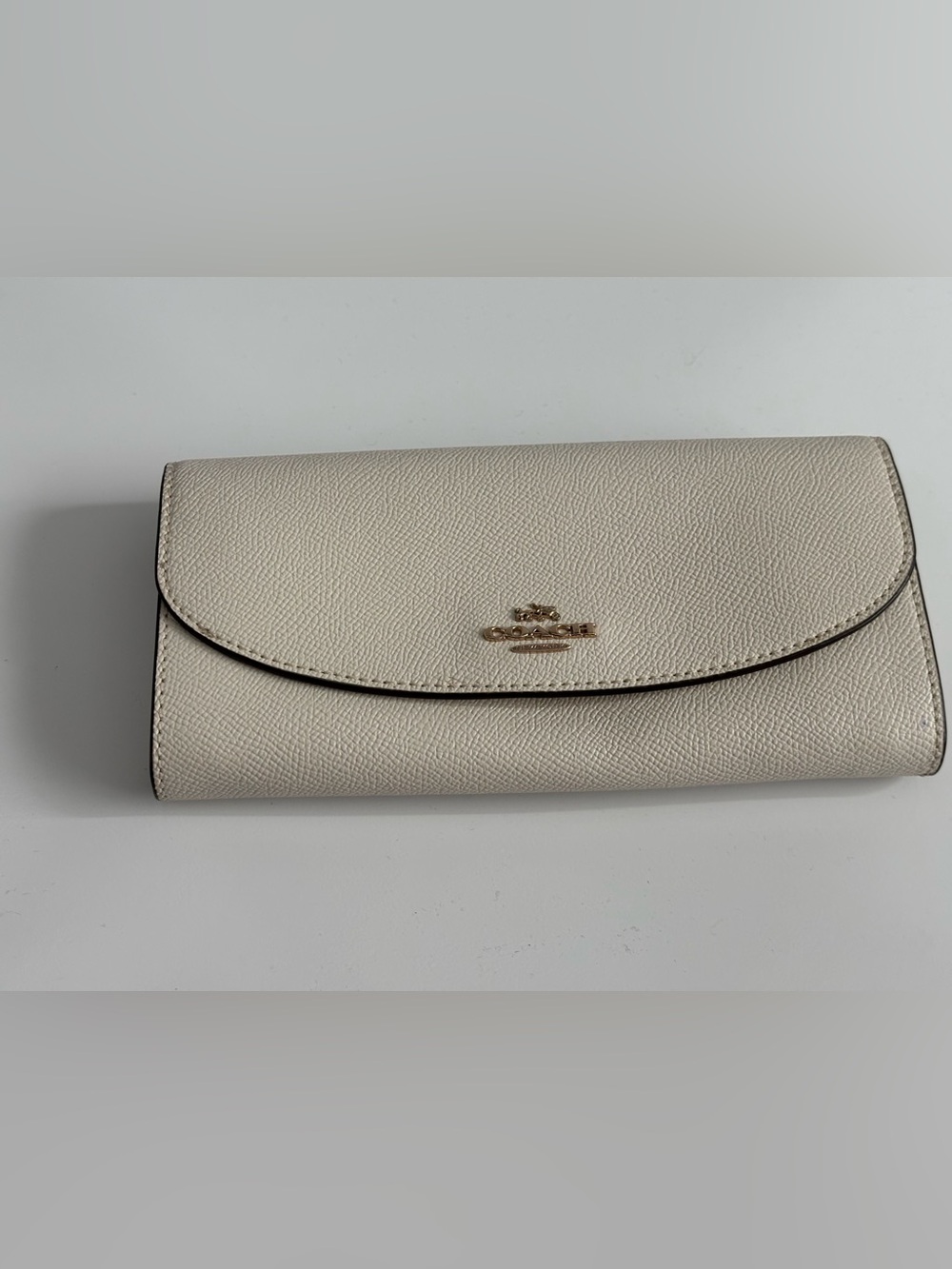 Coach Cream Saffiano Envelope Wallet with Gold Logo